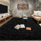 Tepook Super Soft Fluffy Rug for Bedroom, Modern Shaggy Fuzzy Kids Rugs for Living Room, Plush Indoor Nursery Home Decor Dorm Carpet with Non-Slip Bottom, Black, 5 X 8 Feet