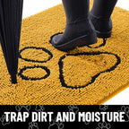 Smiry Dog Door Mat for Muddy Paws, Absorbent Dirt Trapper Non Slip Quick Dry Washable Chenille Mat for Mud Dogs, Entry Rug for Indoor and Outdoor (36x24 Inches, Golden Yellow and Black)