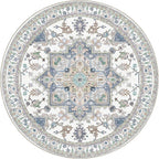 OPPODREAM Soft Round Rug 4ft, Washable Circle Rug 4ft with Non Slip Backing Play Room, Low-Pile Carpet 4 ft, Small Faux Cashmere Throw Carpet, Purple & Green & Cream