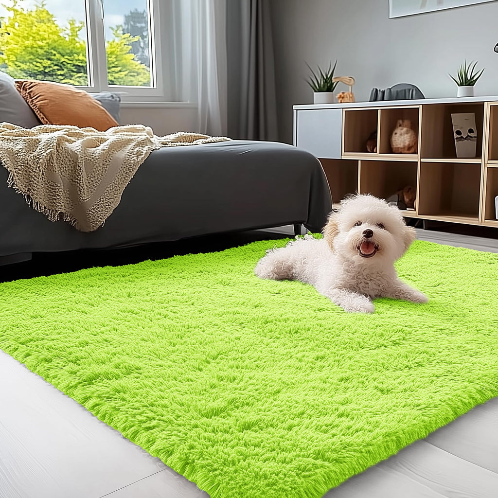 OLANLY 3x5 Machine Washable Small Bedside Rug, Soft Fluffy Shaggy Rugs for Living Room, Bedroom, Indoor Floor Carpet for Kids Girls and Boys, Preppy Dorms, Nursery, Home Decor Aesthetic, Lime Green