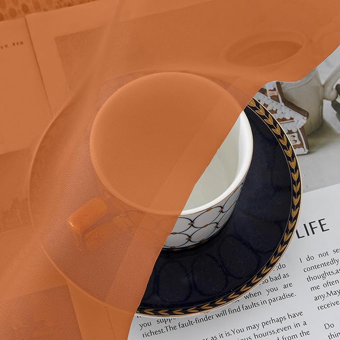 Aiyufeng Orange Sheer Curtains 36 inches Long, Short Kitchen Window Treatment Solid Sheers Cafe Curtains Bathroom Voile Half Window Curtains 2 Panels, Rod Pocket, 40" Wx36 L