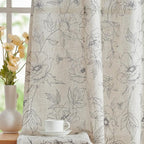 jinchan Linen Floral Curtains for Living Room 84 Inch Length Grey Flower Curtain Rod Pocket Back Tab Farmhouse Curtains with Printed Floral Bedroom Window Curtain Set, 2 Panels Gray