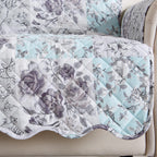 Great Bay Home Reversible Floral Patchwork Recliner Furniture Protector - Machine Washable, Scalloped Edge, Stain Resistant, Printed Furniture Cover for Dogs, Kids, and Pets (Gray/Aqua)