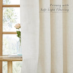 NICETOWN Linen Curtains for Windows 90 inch Long, Grommet Semi Sheer Vertical Drapes Privacy Added with Light Filtering for Bedroom/Living Room, Natural, W34 x L90, 2 Pieces