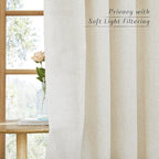 NICETOWN Linen Curtains 96 inches Long for Living Room, Grommet Vertical Drapes Privacy Added with Light Filtering Window Treatments for Bedroom, Natural, W42 x L96, 2 Pieces
