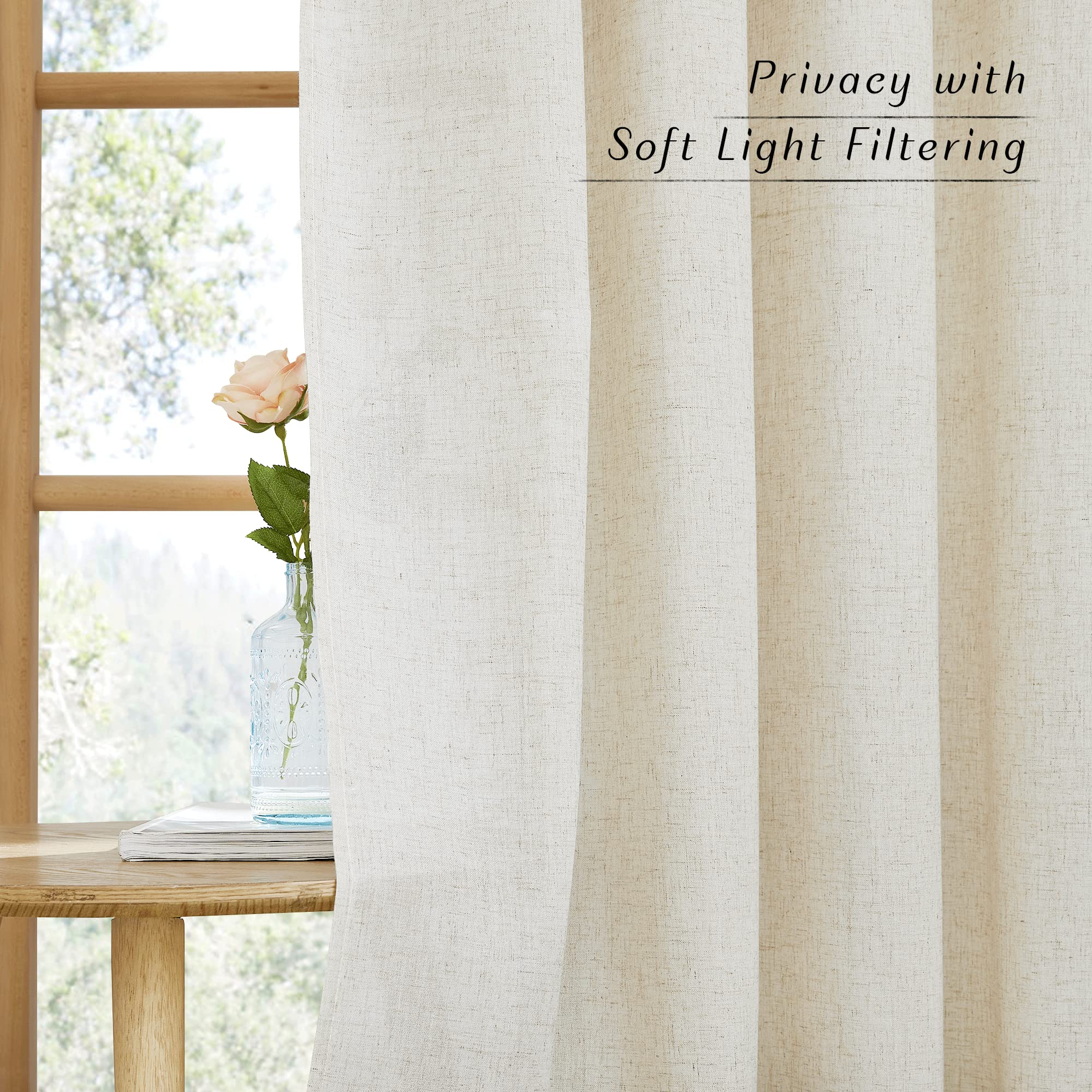 NICETOWN Extra Long Linen Curtains 132 inches Long for Living Room, Grommet Privacy Added Thick Burlap with Light Filtering Semi Sheer Window Treatments for Bedroom, Natural, W55 x L132, 2 Panels