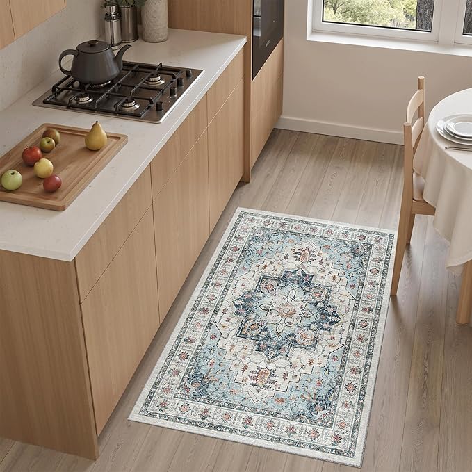 Madane Washable Area Rug 2x3 Small Entryway Rugs Non-Slip, Blue