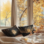 Rustic William Morris Inspired Gold Moon Pillow Covers 12x20 Set of 2,Vintage Black and Gold Moon Forest Botanical Nature Landscape Decorative Throw Pillow Covers for Home Bedroom Living Room