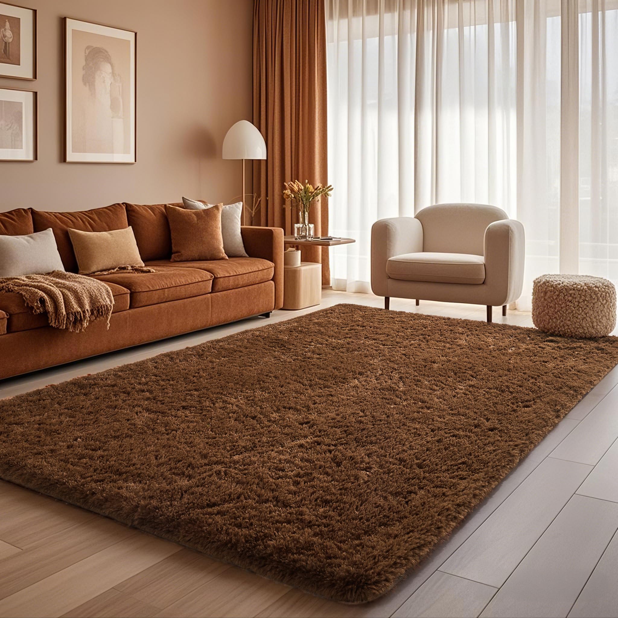 Ophanie Brown Rugs for Living Room Bedroom, 6x9 Fluffy Fuzzy Furry Carpet,Plush Soft Shaggy Bedside Indoor Floor Area Rug for Kids Girls Boys Baby Teen Dorm Nursery Decor with Over 99 pcs Pile fibers