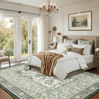 GarveeHome Provence Sage Green Area Rugs 10x13 Living Room, Botanical Grove Sage Green Cottagecore Washable Non-Slip Rug for Bedroom Dining Nursery Low-Pile Vintage Large Soft Carpet