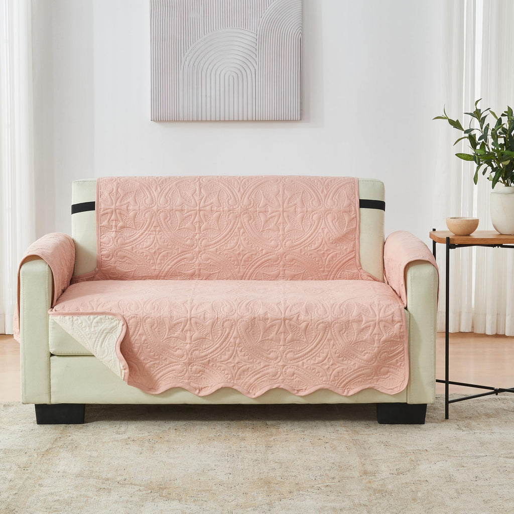 Great Bay Home Reversible Loveseat Cover - Washable Slipcover Furniture Protector with Elastic Straps - Perfect for Kids & Pets - Quilted & Stitched Detail (Dusty Rose/Taupe)