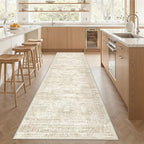 3x12 Runner Rug for Hallway, Non-Slip Long Bathroom Rugs Runner for Kitchen, Bedroom, Soft Vintage Abstract Washable Rug for Entryway, Thin Floor Mat for Dining Room(3'x12', Beige/Ivory)