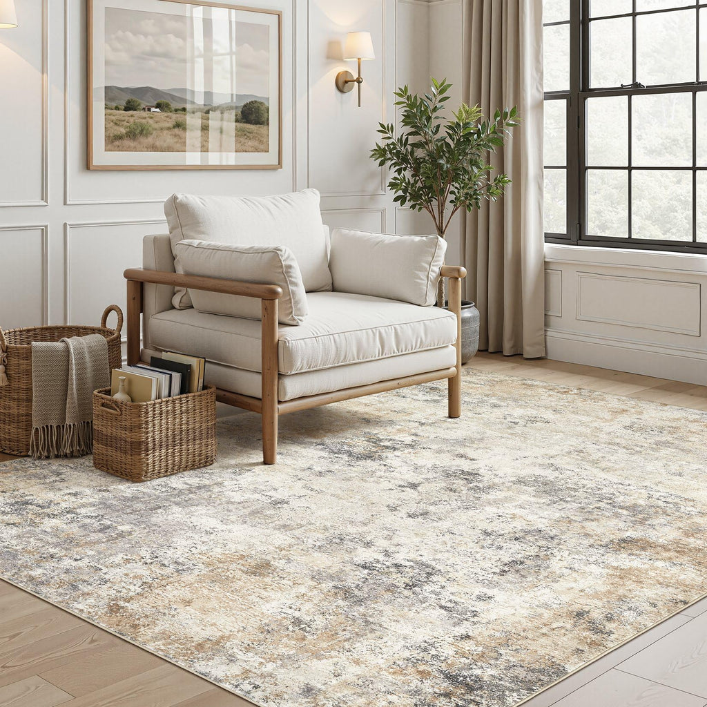 UERMEI 5x7 Area Rug Living Room Rugs - Washable Neutral Modern Abstract Soft Thin Large Rug Indoor Floor No Slip Rug Carpet for Bedroom Under Dining Table Home Office Decor - Golden Grey