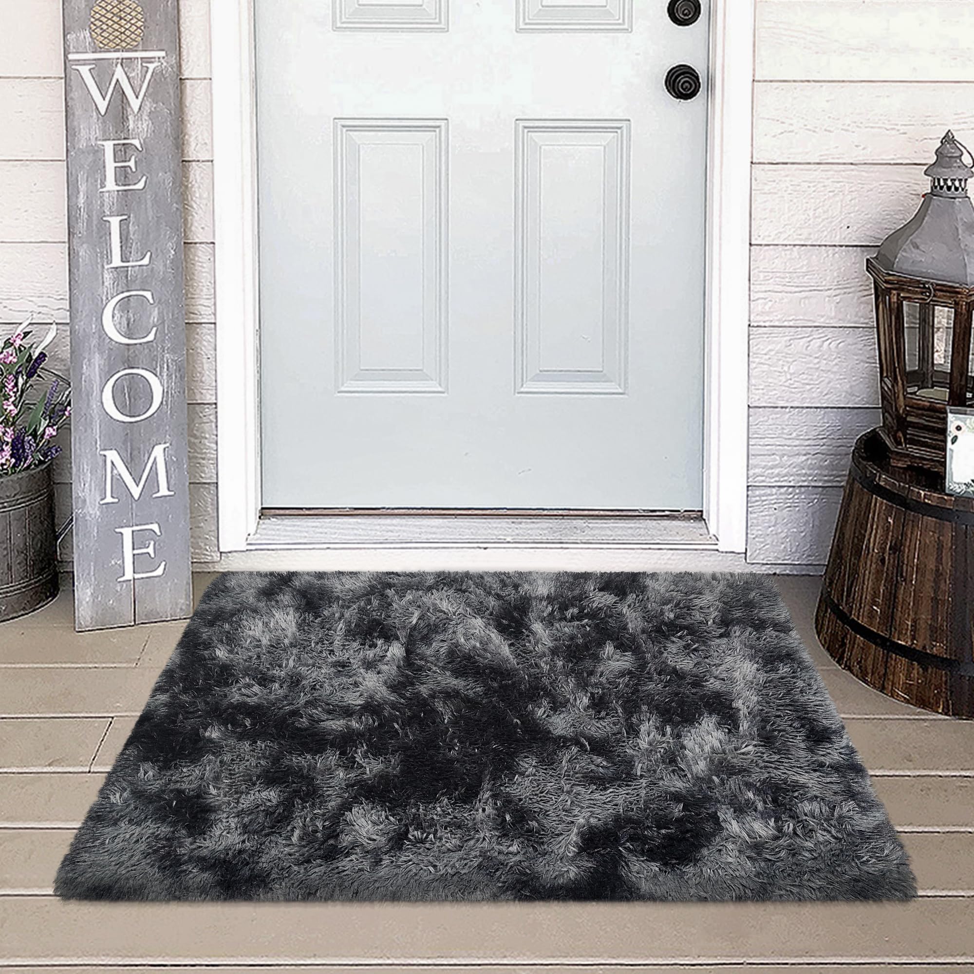 JiaoBaba Small Tie-Dyed Area Rug for Bedroom 2x3 Mini Black Grey Fluffy Rug Mat Bedside Throw Rug for Kids Room Boys Teens Nursery Baby Dorm Living Room Home Decor Aesthetic Carpets