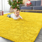 OLANLY Area Rugs for Living Room Bedroom, Machine Washable 4x5.9 ft Soft Fluffy Shaggy Bedside Rug, Indoor Floor Carpet for Kids Girls and Boys, Dorms, Nursery Rooms, Home Decor Aesthetic, Yellow