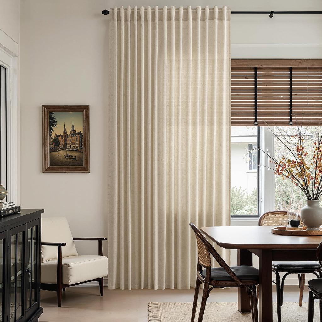 Taupe Burlywood Linen Curtains for Living Room 105 Inches Long Light Filtering Semi Sheer Curtain Back Tab Rustic Luxury Neutral Modern Farmhouse Decor Drapes for Bedroom Dinner Room 52x105, 2 Panels