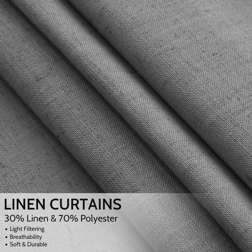 Nanspring Blazer Grey Curtain Linen Blend Light Filtering Back Tab Curtains 108 Inches Long, Semi Sheer Privacy Drapes for Living Room & Bedroom, 52x108 inch, 2 Panels