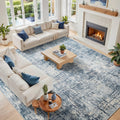 10x14 Washable Area Rug for Living Room Bedroom: Non-Slip Modern Blue Gold