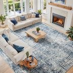 10x14 Washable Area Rug for Living Room Bedroom: Non-Slip Modern Blue Gold