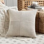 Fancy Homi 2 Packs Neutral Taupe Samll Decorative Throw Pillow Covers 14x14 Inch with for Couch Bed Sofa, Rustic Farmhouse Boho Home Decor, Soft Corss Patchwork Corduroy Square Cushion Case 35x35 cm