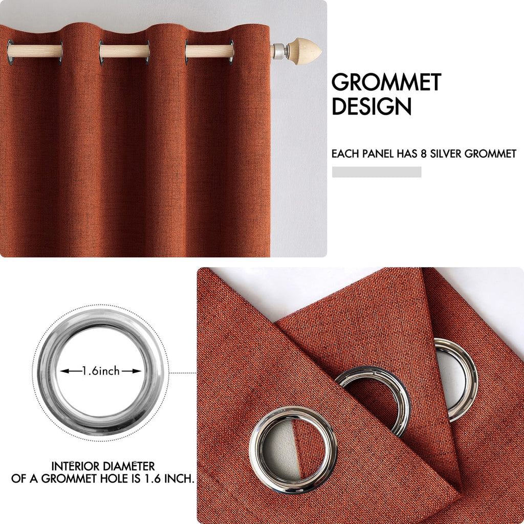 MIULEE 100% Blackout Linen Curtains for Bedroom 52x96 Inches Burnt Orange