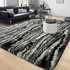 Tepook Soft Fluffy Rugs for Bedroom, 4x6 Area Rug for Living Room, Modern Shaggy Room Rug for Kids Boys Girls, Plush Throw Rugs Indoor Nursery Home Decor Rug with Non-Slip Bottom, Black White