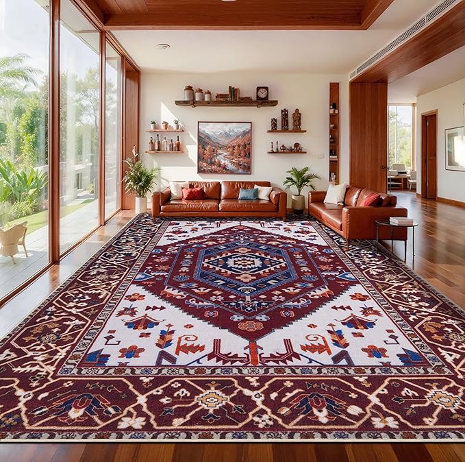 SERISSA 9x12 Washable Non Slip Boho Area Rug for Living Room