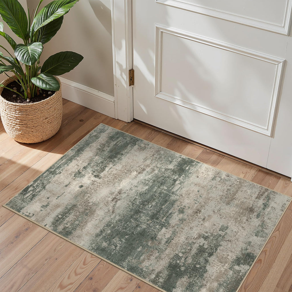 BEIMO 2x3 Area Rugs for Entryway, Green Taupe Washable Abstract Rug