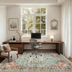 6x9 Area Rugs Living Room Rug: Washable Vintage Distressed Floral Rug No Slip Stain Resistant Soft Carpet Indoor Floor Large Carpets for Bedroom Dining Room Farmhouse Nursery Home Office Brown Green