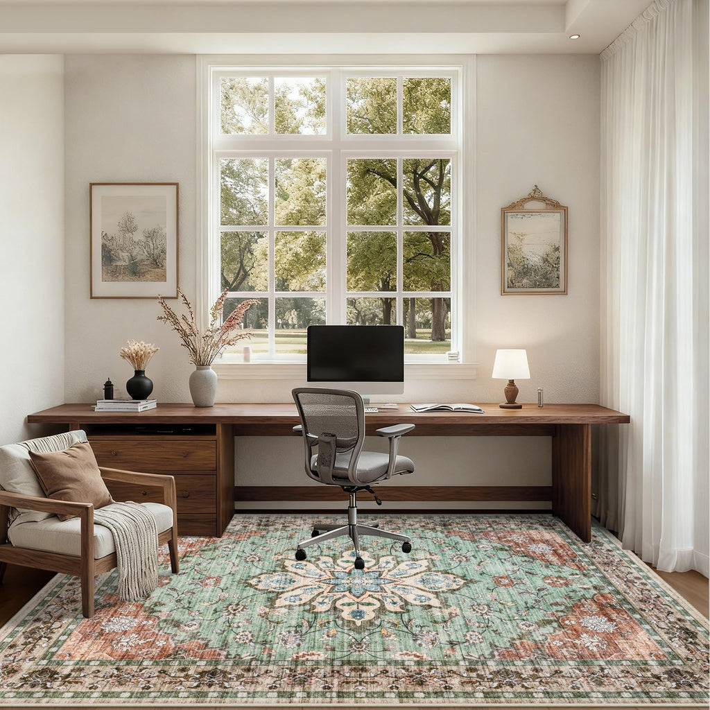 ExpediX 10x14 Area Rugs Living Room: Washable Rug for Bedroom Brown Green