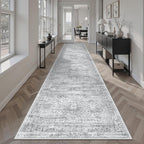 Runner Rug 2'6" x 10' Washable Non-Slip Runner Rugs for Kitchen Bathroom Laundry Room Vintage Ultra Thin Runners for Hallway Entryway Grey