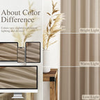 Sepia Beige Linen Curtains 90 Inches Long for Living Room Rustic Farmhouse Decor Light Filtering Semi Sheer Curtain Back Tab Rod Pocket Neutral Modern Luxury Drapes for Bedroom Office 52x90, 2 Panels
