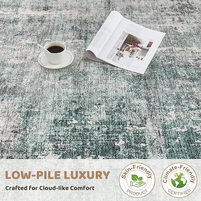 UERMEI 9x12 Area Rug Living Room Rugs - Washable Neutral Modern Abstract Soft Thin Large Rug Indoor Floor No Slip Rug Carpet for Bedroom Under Dining Table Home Office Decor - Green/Grey