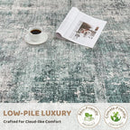 UERMEI 9x12 Area Rug Living Room Rugs - Washable Neutral Modern Abstract Soft Thin Large Rug Indoor Floor No Slip Rug Carpet for Bedroom Under Dining Table Home Office Decor - Green/Grey