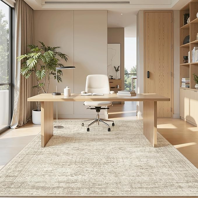 Soalmost 5x8 Area Rugs Beige Low Pile Washable Trendy Faded Style Rug