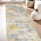3x7 Runner Rug Washable Abstract: Non Slip Hallway Floor Mat Grey/Yellow