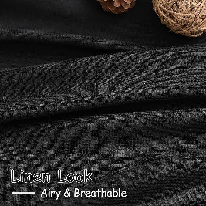 Nanspring Black Short Kitchen Linen Curtains 30 Inch Length Kitchen, Semi Sheer Linen Blend Cafe Curtains Back Tab and Rod Pocket Basement Drapes,2 Panels 30 x 30 Inch