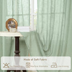 LAMIT Linen Curtains 48 Inch Length Semi Sheer Light Filtering 2 Panels