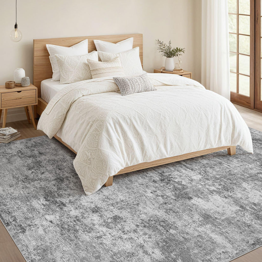 Nakagishi 7x9 Area Rugs Living Room: Washable Abstract Large Neutral Soft Rug Stain Resistant Modern Indoor Floor Non-Slip Carpet for Bedroom Nursery Kids Playroom Office Dining Room Dorm- Grey