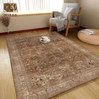 Washable Area Rug 6' x 9' Vintage Traditional Persian Mat - Foldable Distressed Non-Slip Machine Washable Carpet for Living Room Bedroom Kitchen Home Decor - Bronze and Ivory