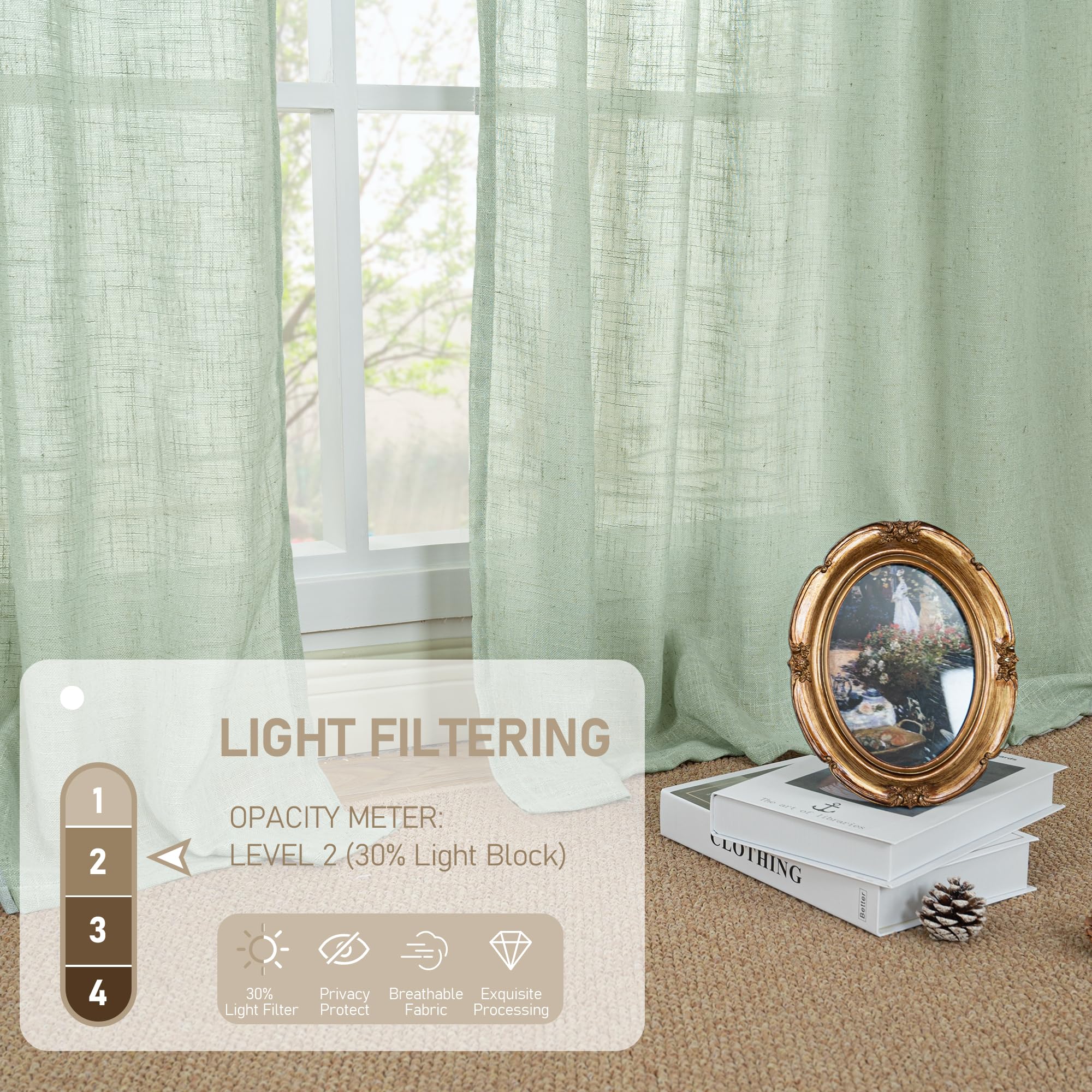 LAMIT Semi Sheer Linen Curtains 63 Inch for Living Room 52 x 63 Inch