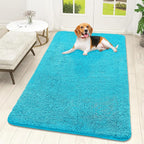 OLANLY Dog Door Mat for Muddy Paws 59x32, Absorbs Moisture and Dirt, Absorbent Non-Slip Washable Doormat, Quick Dry Chenille Mud Mat for Dogs, Entry Indoor Entryway Carpet for Inside Floor, Aqua Blue