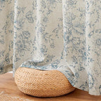 jinchan Lined Linen Blend Curtain Floral Curtains for Living Room 90 Inches Long Blue Peony Flower Printed Curtain Rod Pocket Back Tab Farmhouse Patterned Drapes Bedroom Window Curtains Set 2 Panels