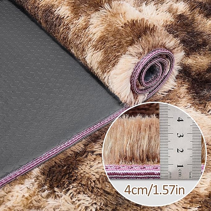 Super Soft Fluffy Living Room Area Rug 2x6 ft Tie-Dyed Brown Shaggy Furry Carpet Washable Non-Slip Floor Rugs Bedroom Bedside Nursery Rug Fuzzy Girls Boy Dorm Home Decor Aesthetic
