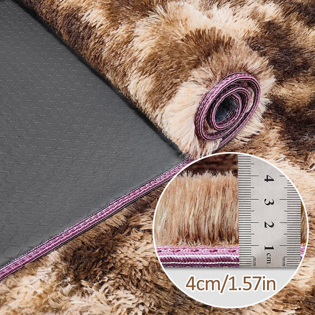 JiaoBaba Super Soft Fluffy Living Room Area Rug 2x8 ft Tie-Dyed Brown Shaggy Furry Carpet Washable Non-Slip Floor Rugs Bedroom Bedside Nursery Rug Fuzzy Girls Boy Dorm Home Decor Aesthetic