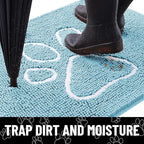 Smiry Dog Door Mat for Muddy Paws, Absorbent Dirt Trapper Non Slip Quick Dry Washable Chenille Mat for Mud Dogs, Entry Rug for Indoor and Outdoor (30x20 Inches, Sky Blue and White)