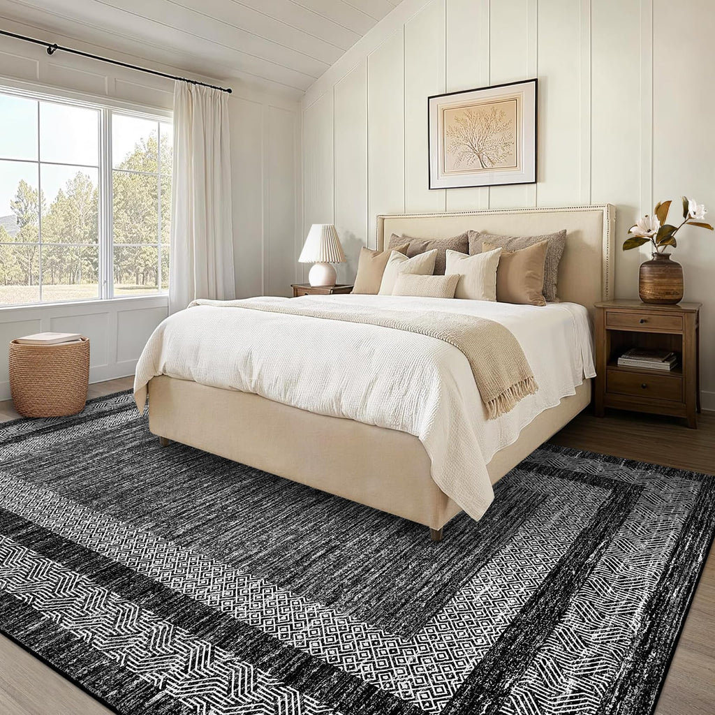 GarveeHome Modern Geometric Area Rug 4x6 Distressed Bordered Washable Non Slip Floor Carpet