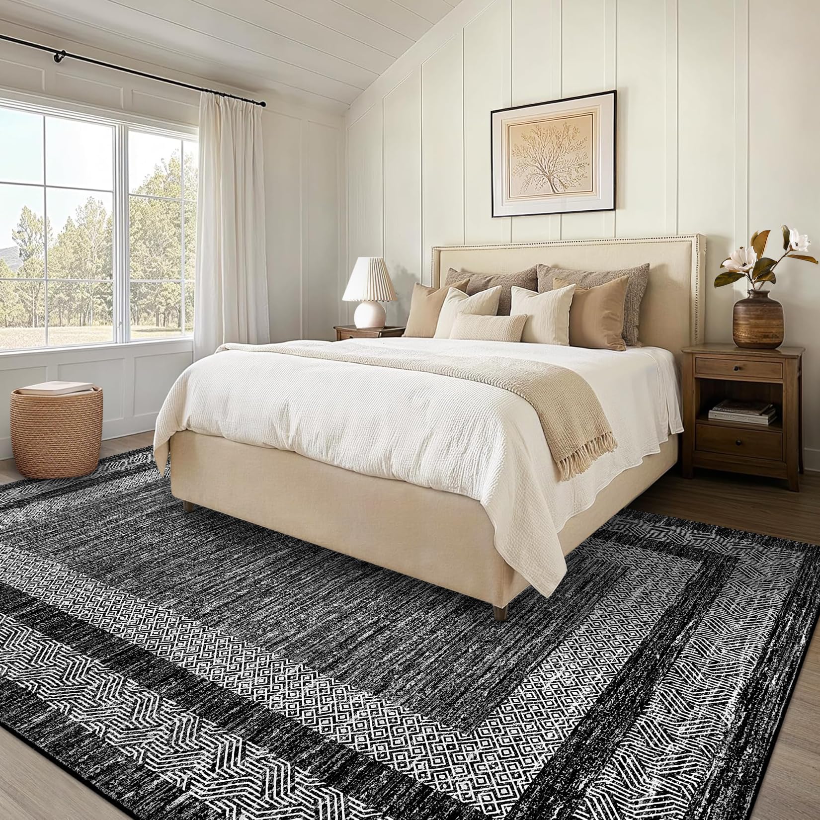 GarveeHome Modern Geometric Area Rug 4x6 Distressed Bordered Washable Non Slip Floor Carpet