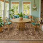 Hazo Haus Boho Taupe Brown 5x7 Living Room Rug - Modern Vintage Traditional Oriental Neutral, Washable Low Pile Non-Slip Large Area Rugs for Nursery Dining Under Table
