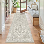Madane Runner Rug 2x8, Washable Hallway Runner Rugs, Non-Slip Low-Pile Soft Kitchen Rug Runner Laundry Room Rug, Vintage Throw Entry Foyer Mat for Entrance Living Room (Beige/Brown, 2 x 8)